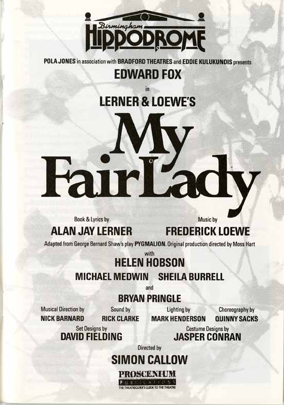 Programme, Lerner & Loewe’s ‘My Fair Lady’, Birmingham Hippodrome Hippodrome Heritage
